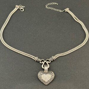 Lia Sophia Retired Silver Heart Necklace - Double Strand